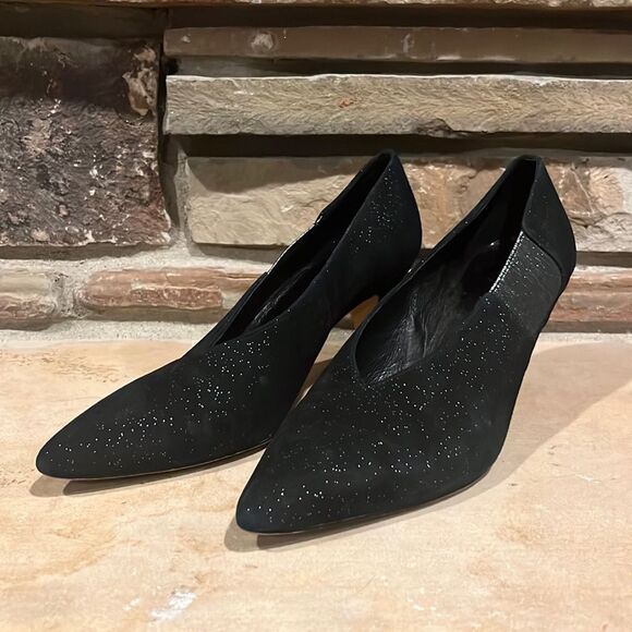Free People Florence Point Toe Suede Silver Glitter Heels - Picture 1 of 9